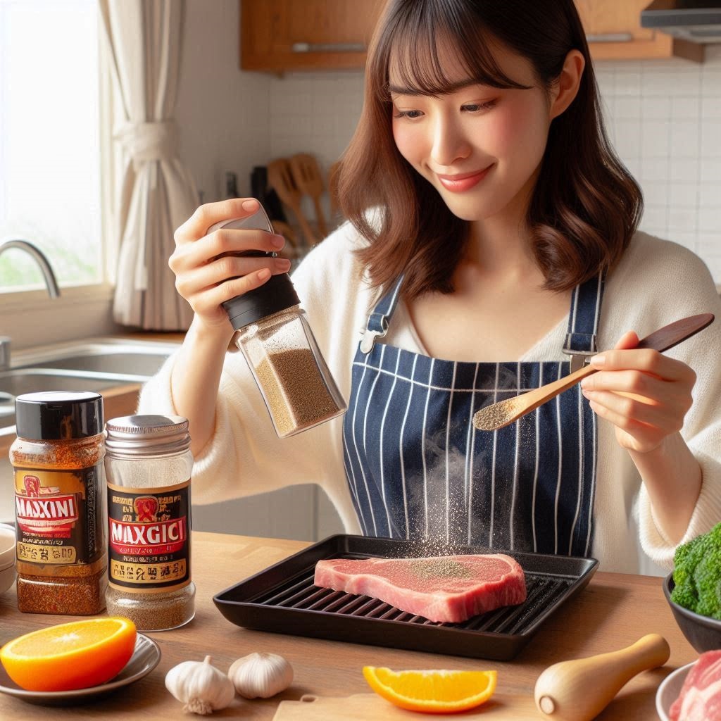 万能調味料「マキシマム」を使って料理をする日本人女性