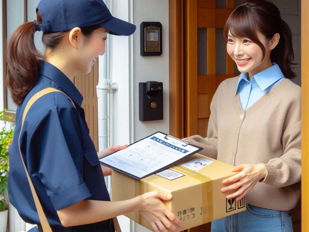 荷物を受け取る女性