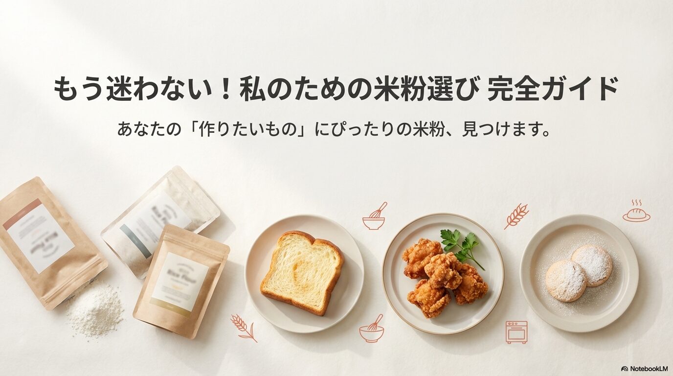 初心者のための米粉選び完全ガイドと3種類の米粉用途イメージ