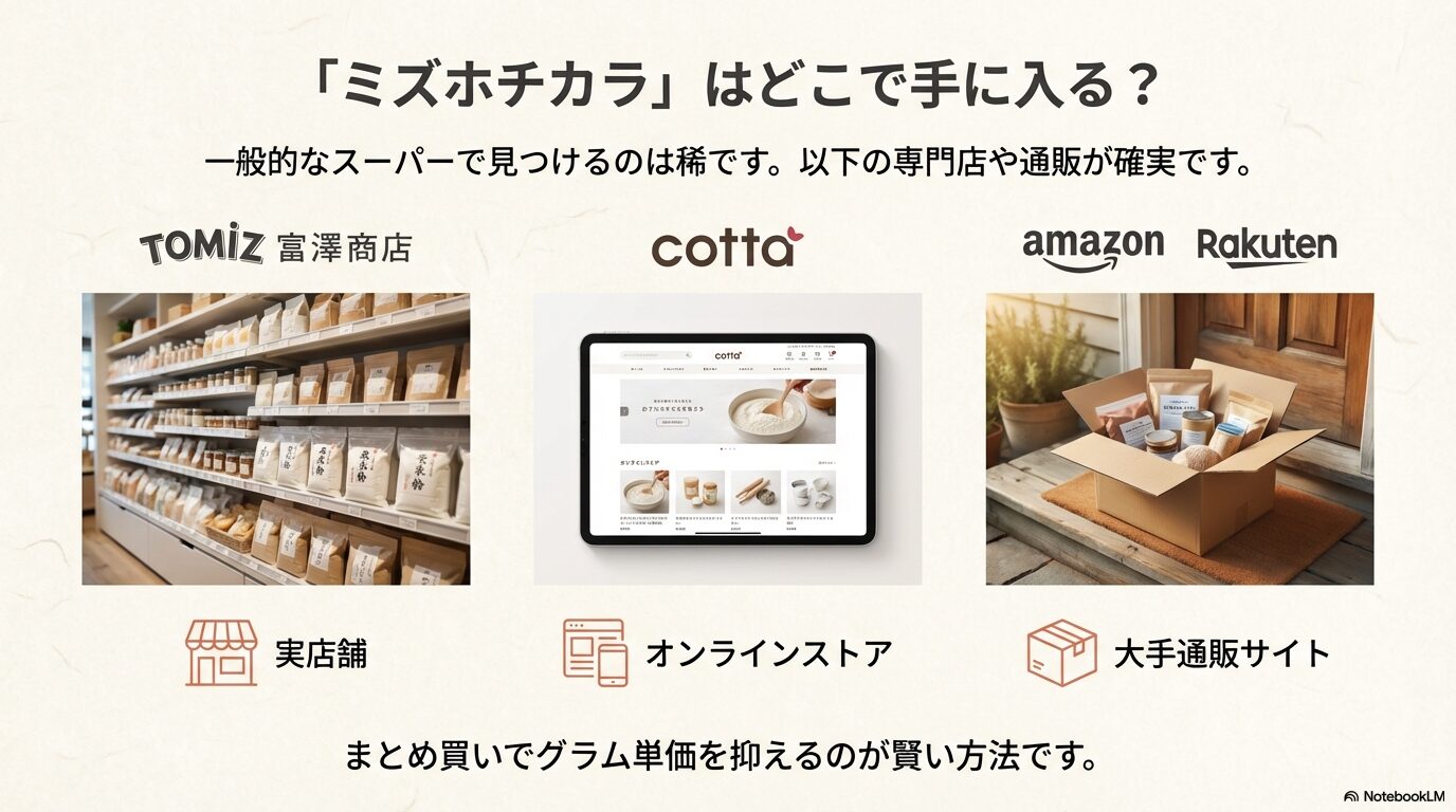 富澤商店やcottaなどの製菓材料専門店やAmazonなどの通販サイトで買えるパン用米粉