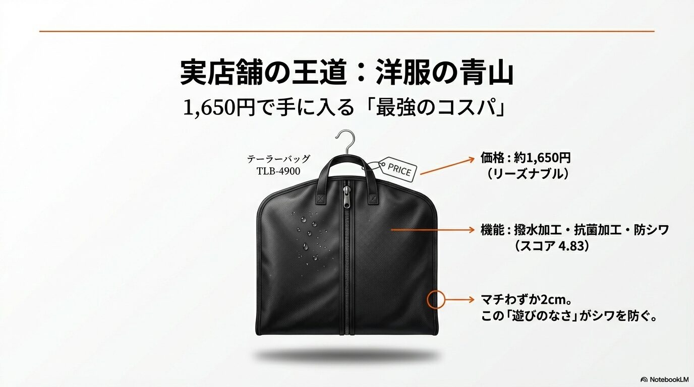 洋服の青山テーラーバッグTLB-4900：1650円で撥水・防シワ機能付きの高コスパモデル