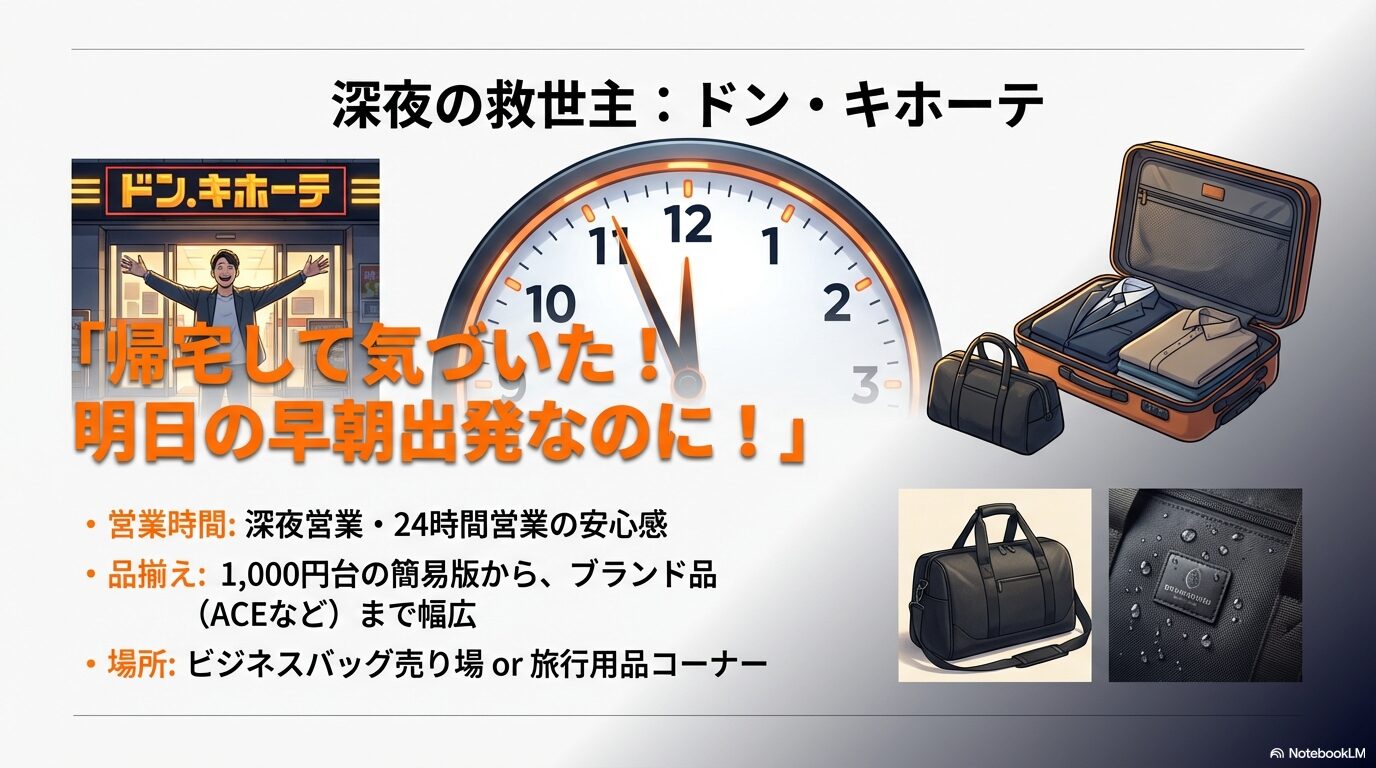 深夜の救世主ドン・キホーテ：ガーメントバッグの売り場と営業時間・品揃え