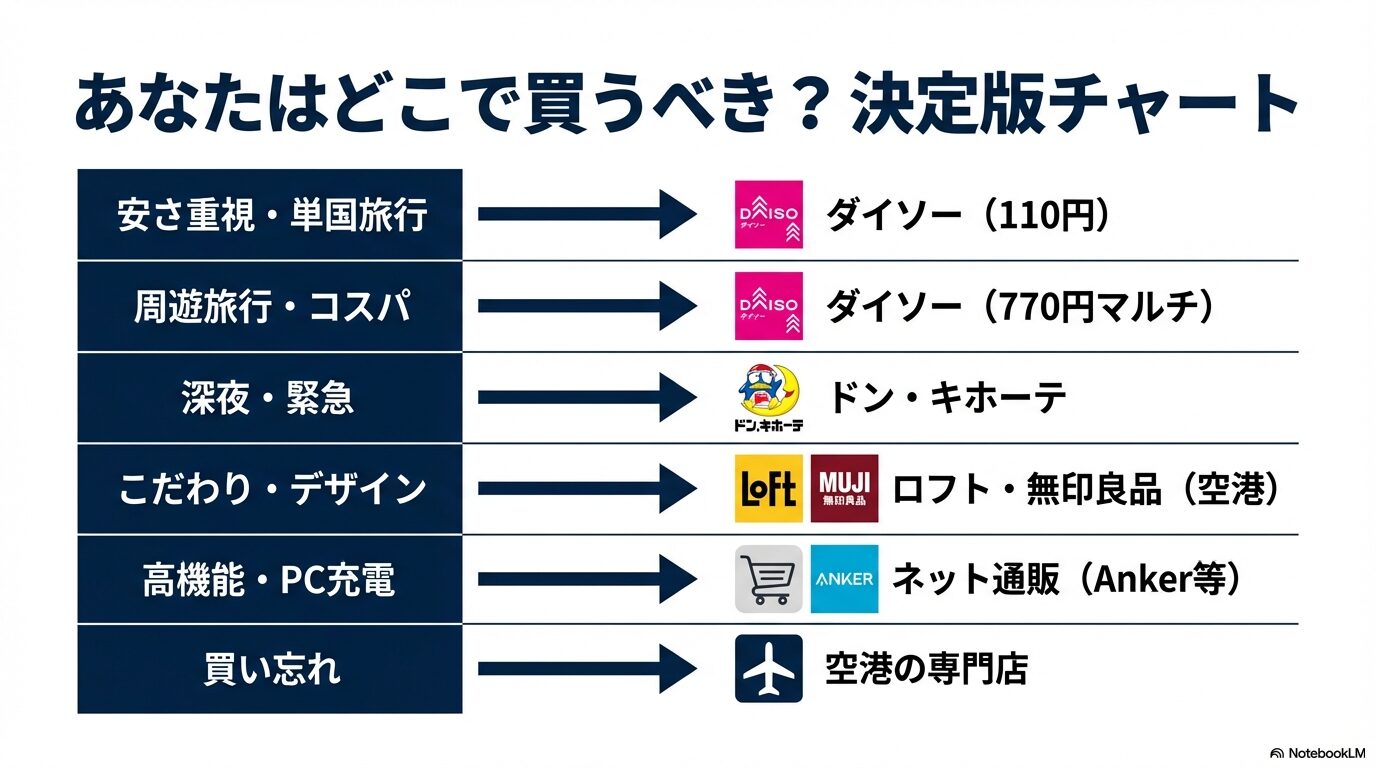 旅のスタイルや目的に合わせて選ぶ変換プラグの購入場所決定版チャート